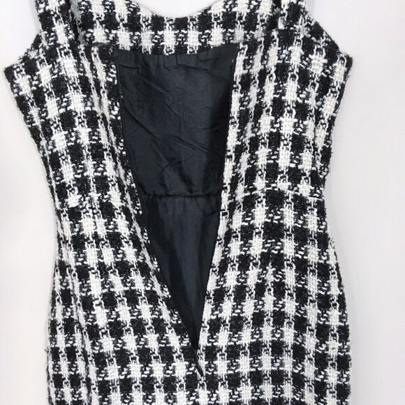 NWT J.O.A. Tweed Fringe Houndstooth Print Sleeveless Sheath Dress Split Hem XS - Picture 8 of 15